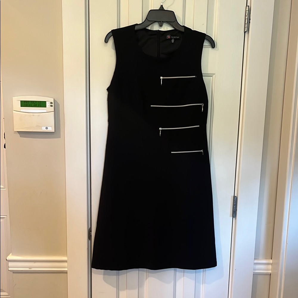 Carre Noir Black Knee length Dress with Zipper Details USED size 8 biker goth